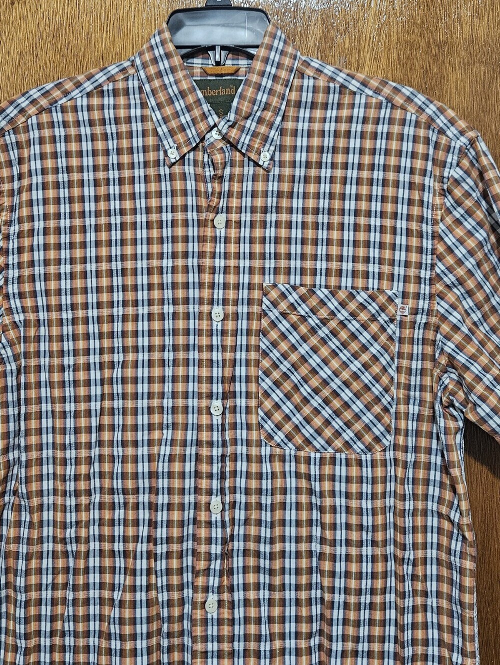 Timberland Men's  Short Sleeve Plaid Button Down Shirt 100% Cotton/size S - Picture 3 of 13